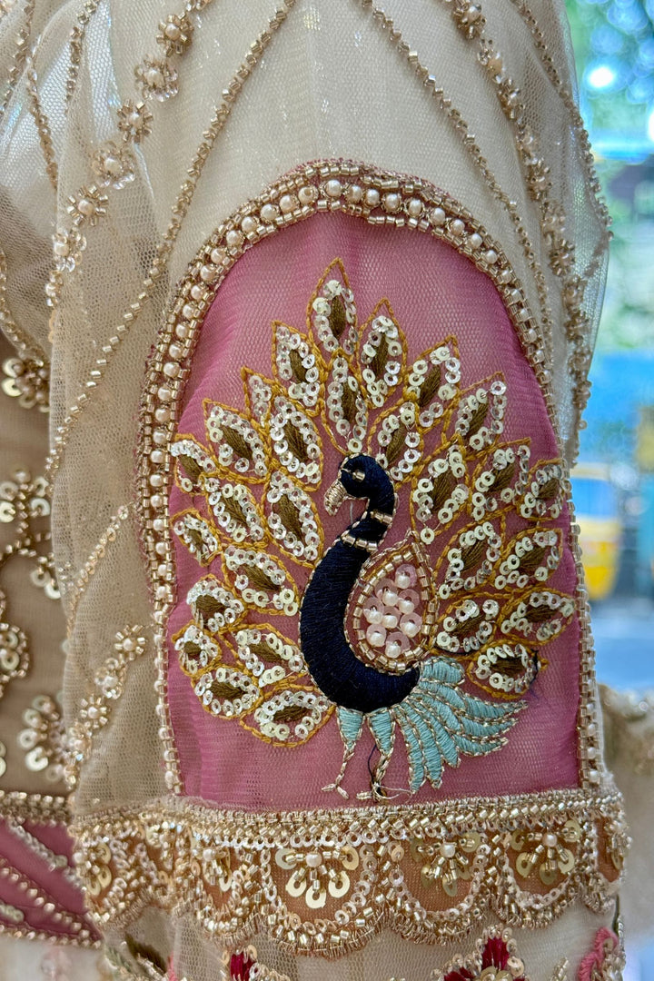 Chiku Beads, Sequins and Embroidery work Crop Top Designer Bridal Lehenga