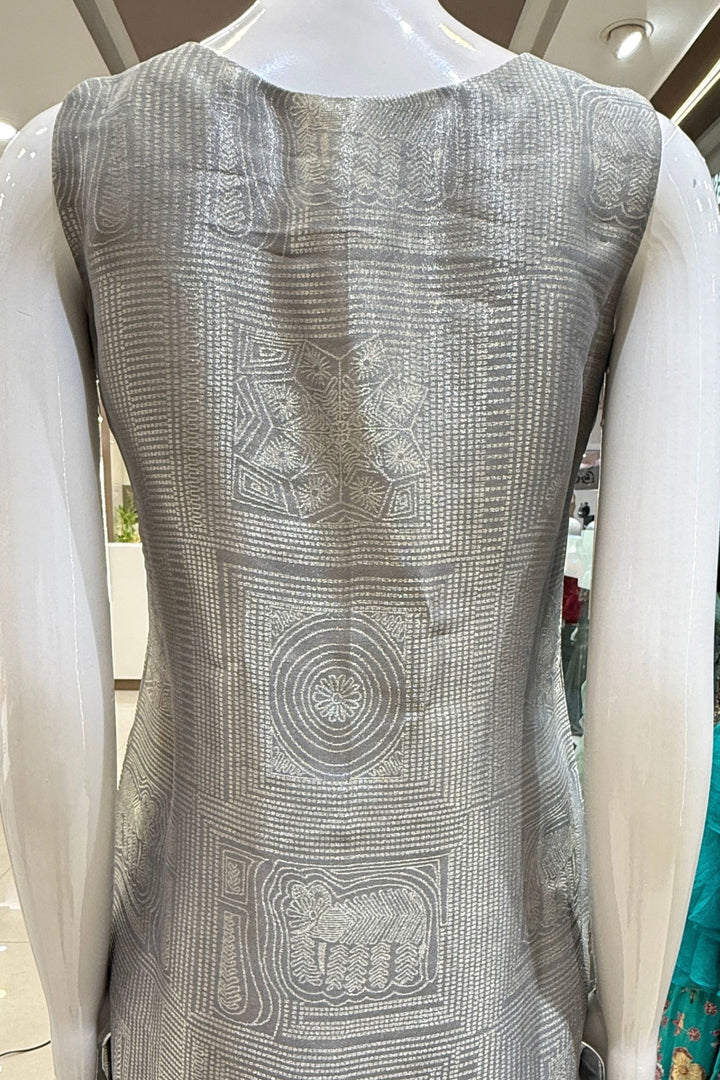 Grey Zardozi, Stone, Sequins, Beads and Thread work Palazzo Salwar Suit