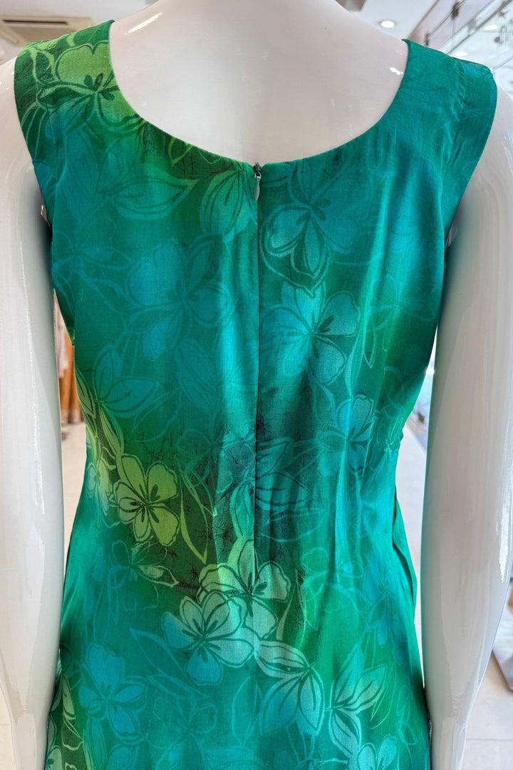Green Banaras, Beads, Zardozi and Stone work with Floral Print Straight Cut Salwar Suit