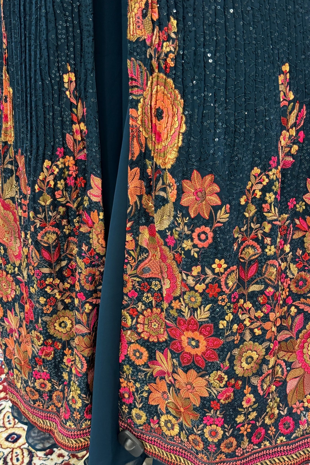 Peacock Blue Sequins and Multicolor Embroidery work Palazzo Salwar Suit