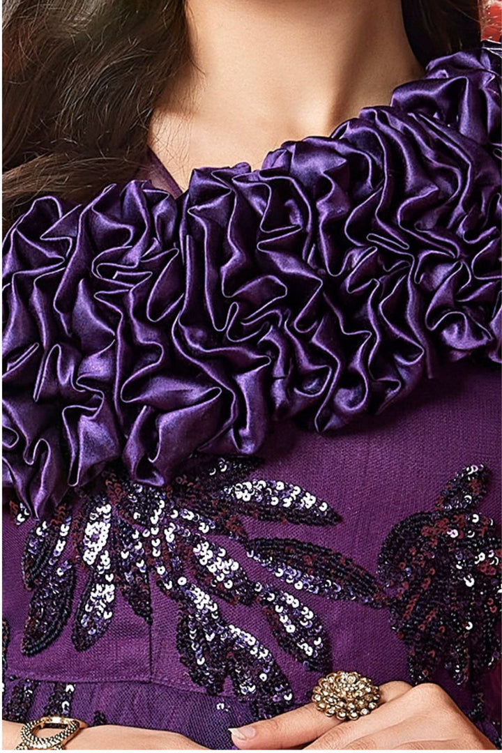 Violet Sequins work Long Party Gown for Girls