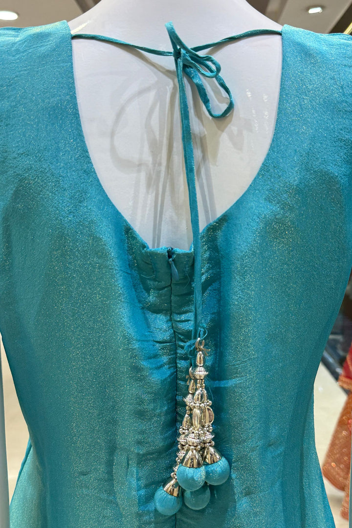 Rama Blue Beads, Zari, Stone and Sequins work Straight Cut Salwar Suit