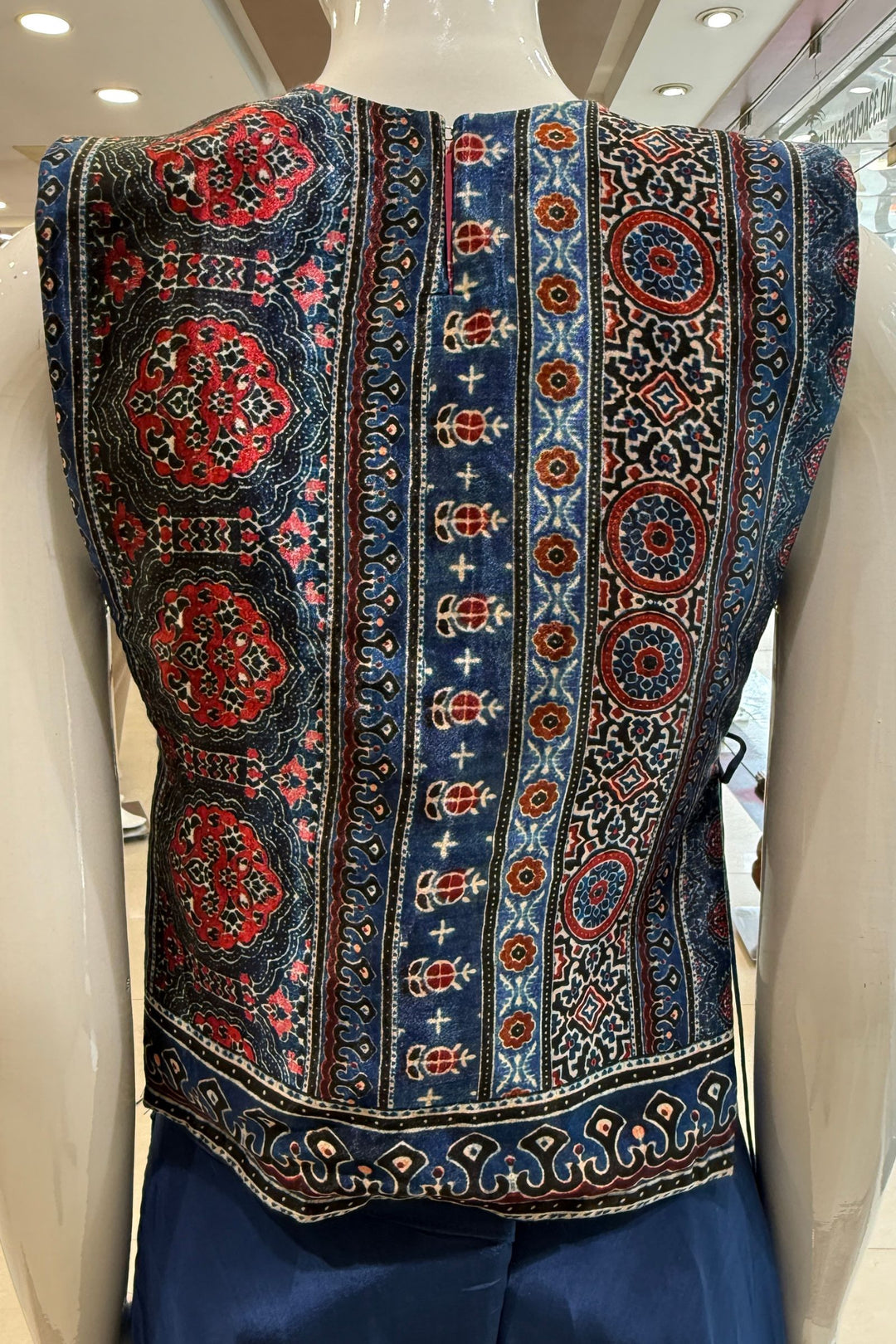 Indigo Blue Indo-Western Styled Ajrak Print, Kundan, Zardozi and Beads work Palazzo Set