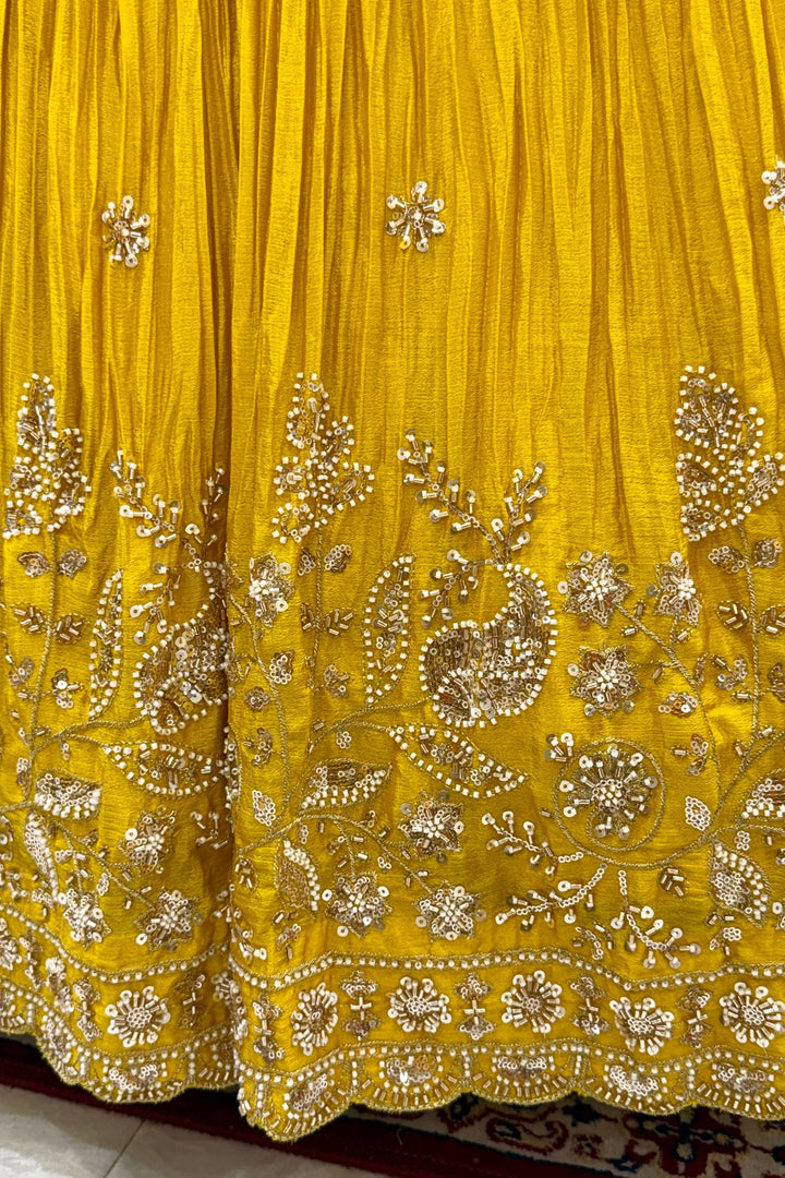 Yellow Beads, Zardozi, Stone, Zari and Sequins work Lehenga