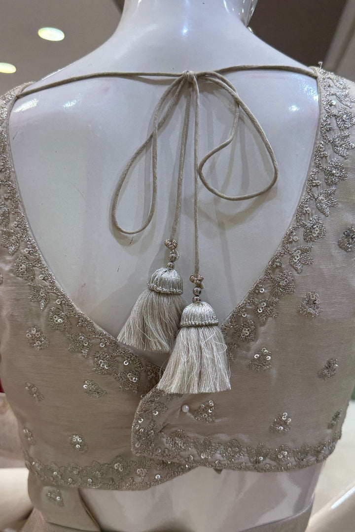 Light Beige Banaras Zari work Saree with Zari and Sequins work Readymade Blouse