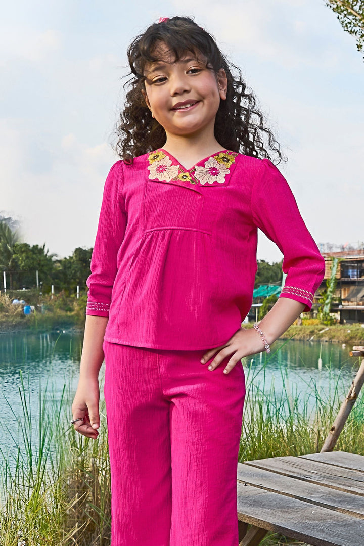 Pink Zari and Thread work Co-ord Set for Girls