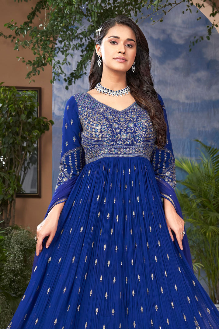 Royal Blue Zari, Stone and Thread work Floor Length Anarkali Suit