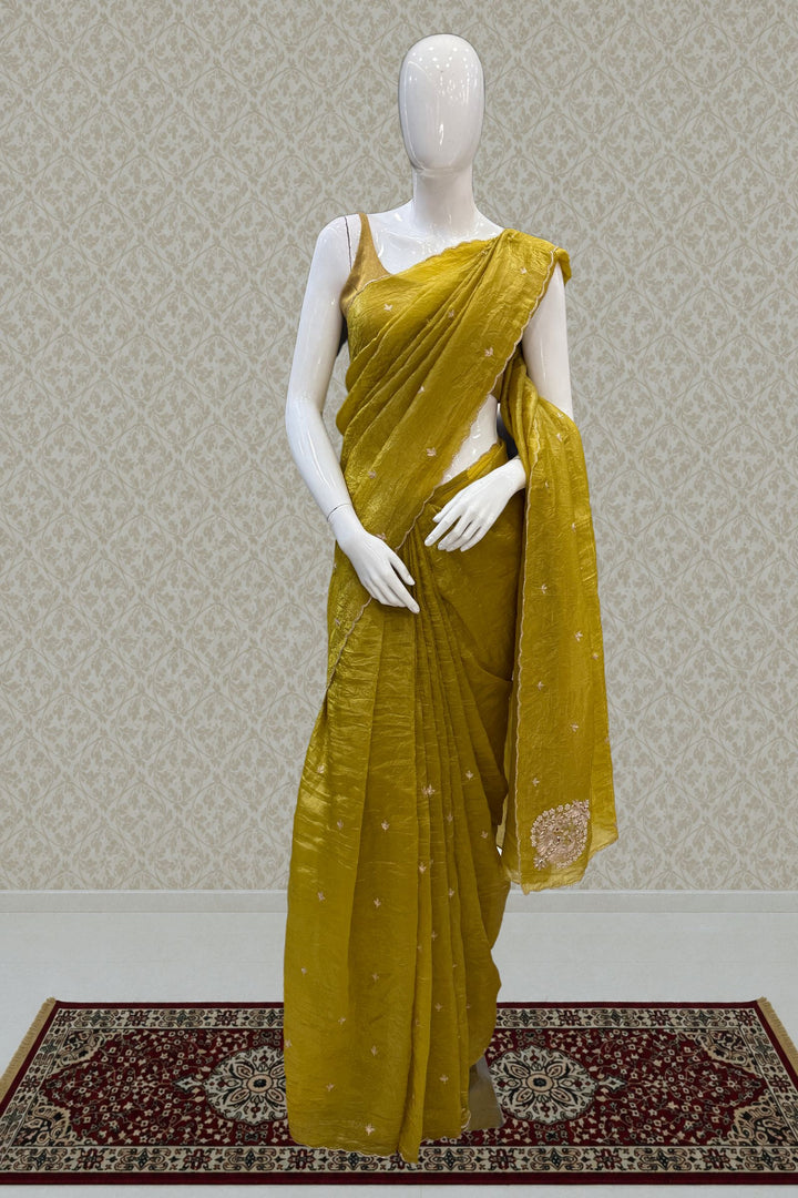 Liril Green Shimmer Tissue Saree with Scalloped Zari Border