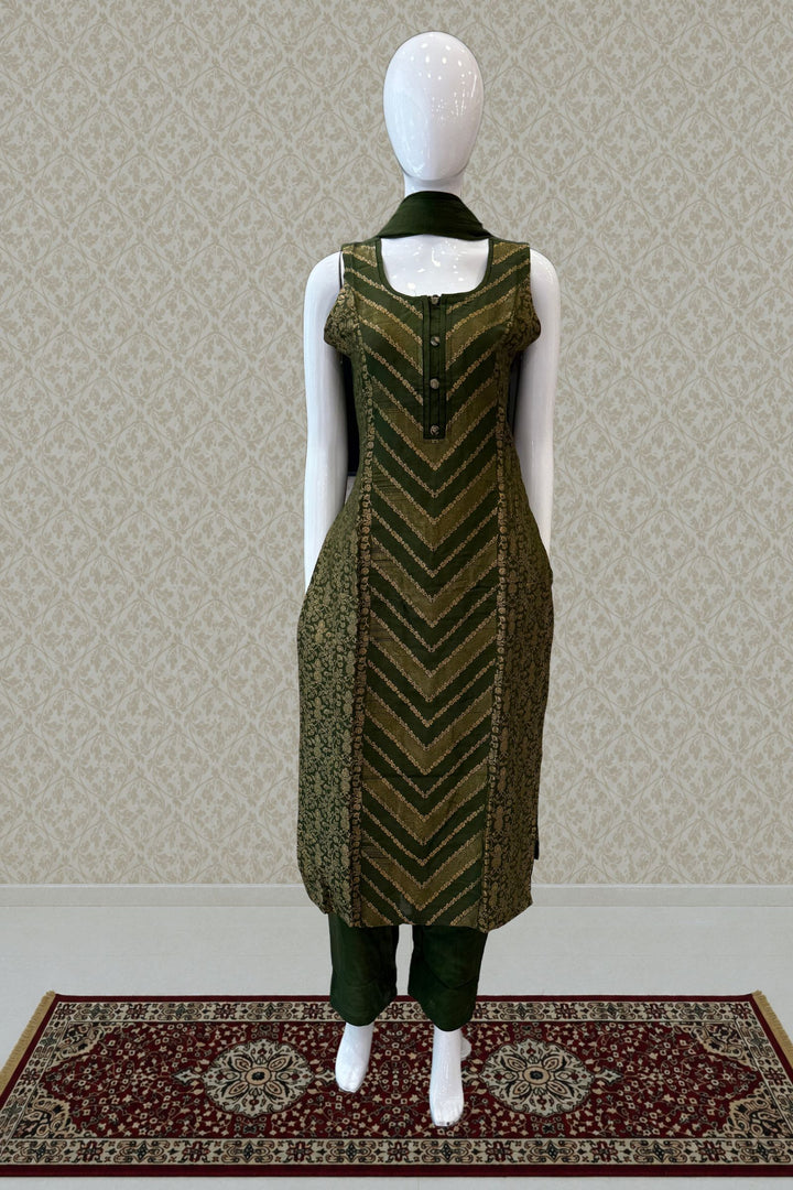 Mehendi Green Banaras work Straight Cut Salwar Suit