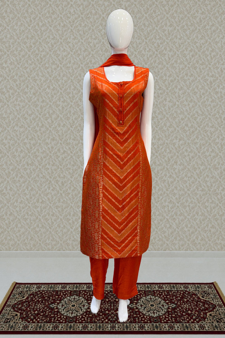 Orange Banaras work Straight Cut Salwar Suit