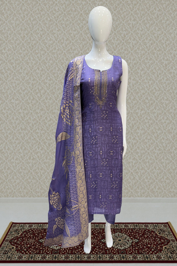 Lavender Beads, Sequins, Zardozi, Stone, Banaras and Jacquard work Straight Cut Salwar Suit