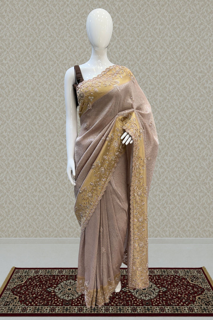 Onion Pink Banaras, Beads, Sequins and Zari work Saree