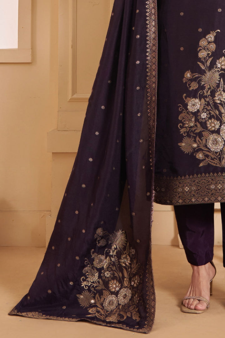 Wine Beads, Zardozi and Banaras work Straight Cut Salwar Suit