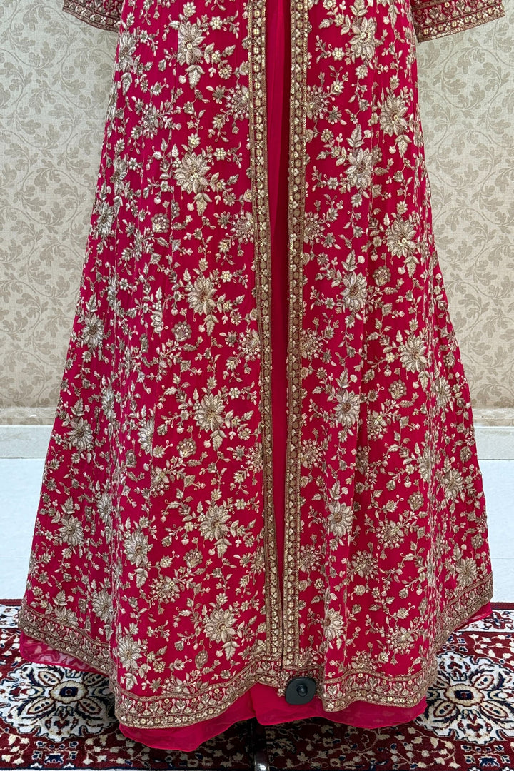 Rani Pink Embroidery and Sequins work Mastani Styled Long Top Lehenga