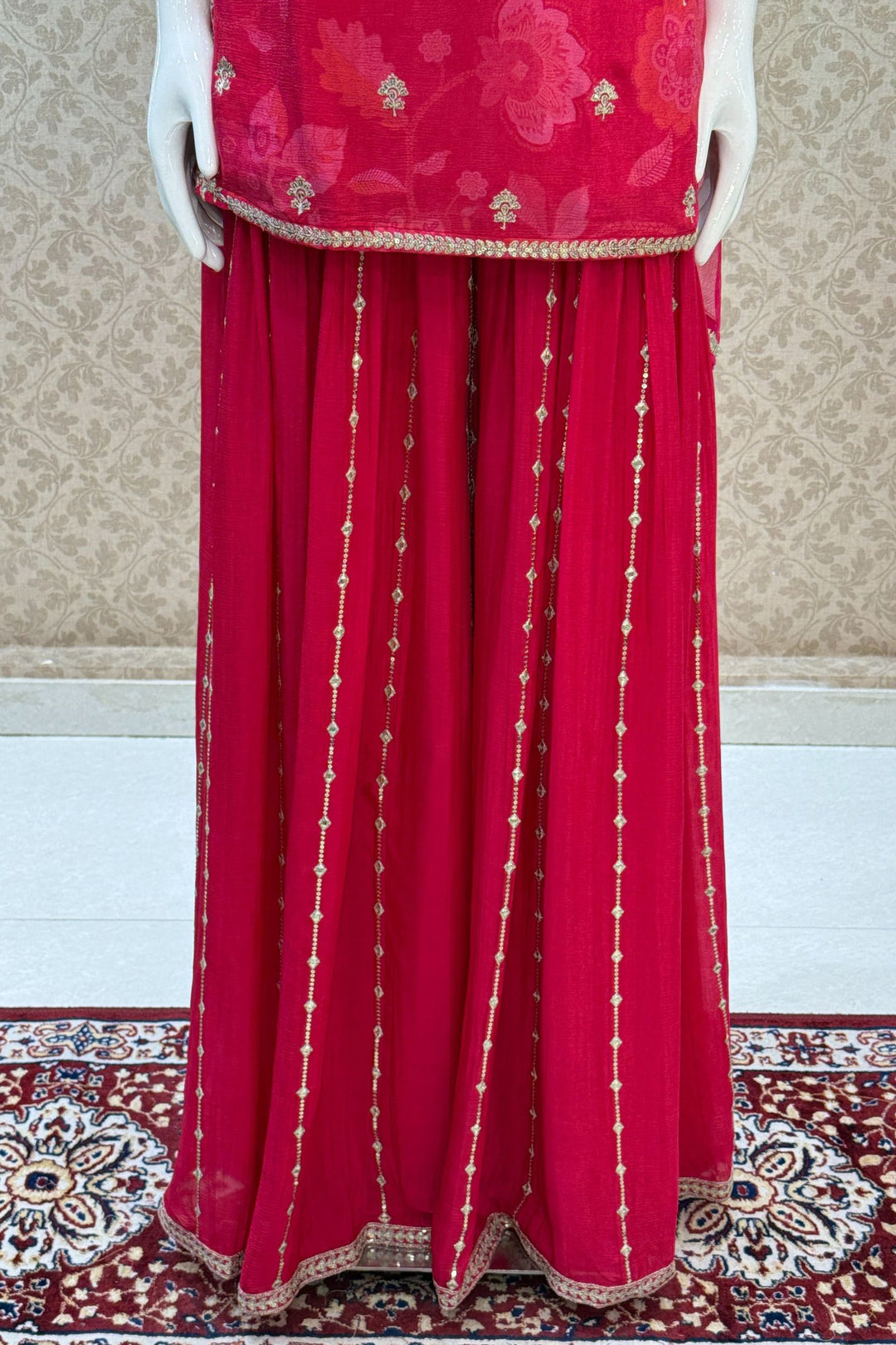 Rani Pink Sequins and Zari work with Digital Print Palazzo Salwar Suit