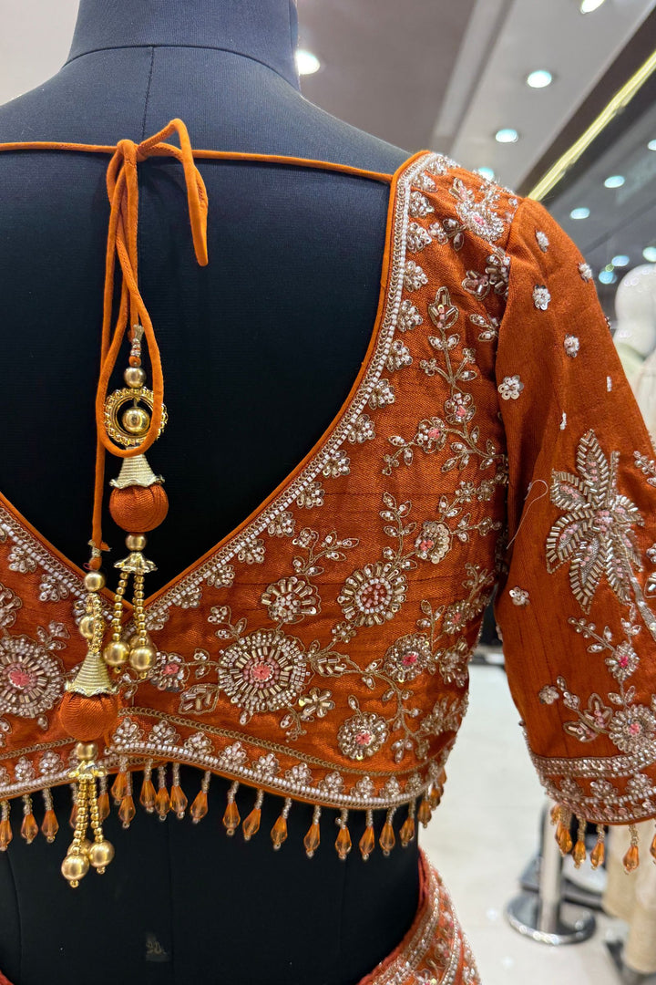 Orange Royal Heritage Motif Wedding Lehenga
