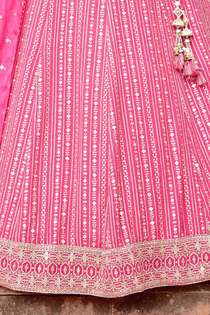 Pink Sequins, zari, Stone, Beads and Mirror work Lehenga Choli for Girls