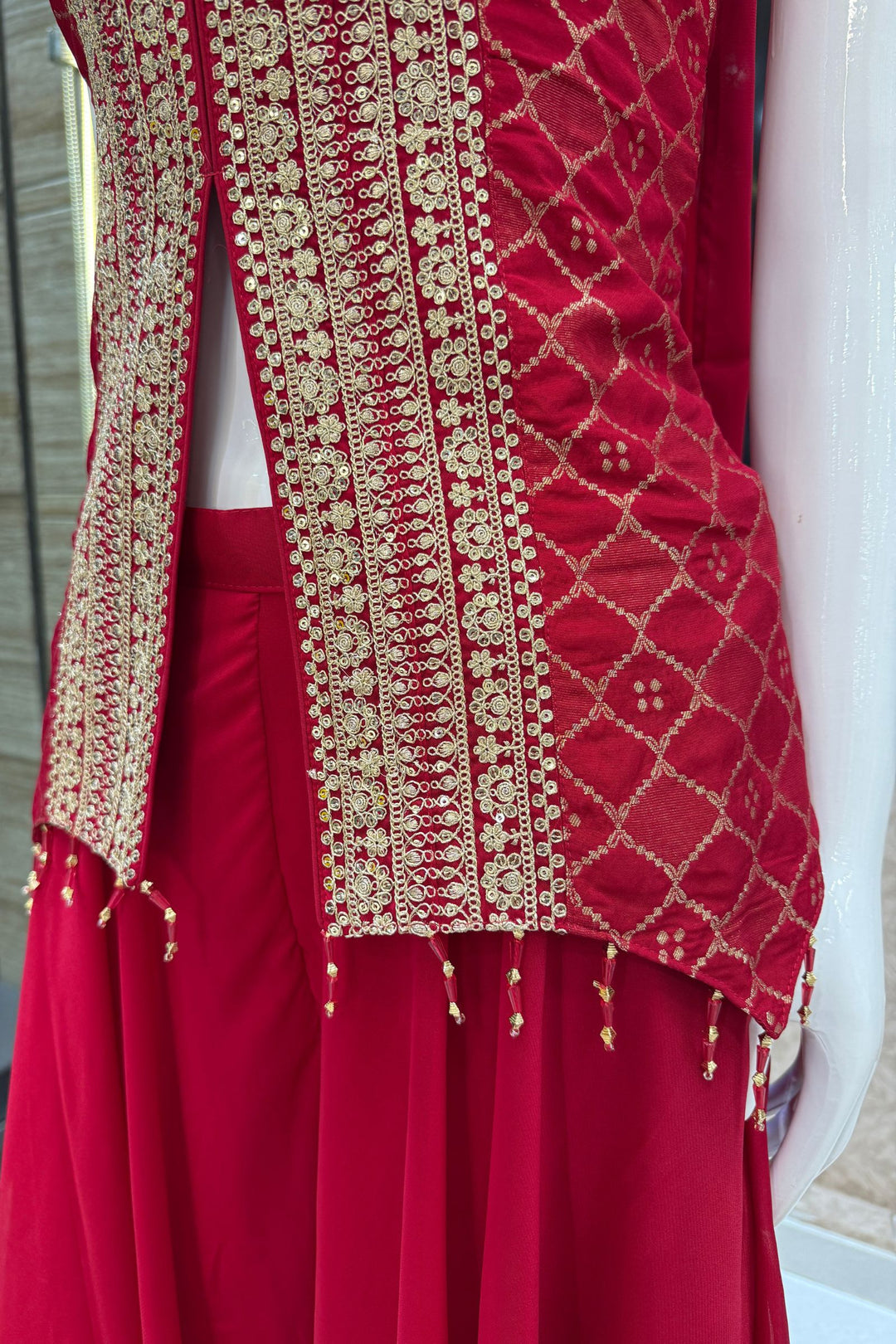 Rani Pink Banaras Zari, Sequins and Zari Thread work Palazzo Suit Set