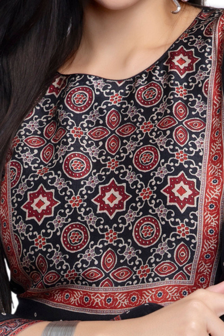 Black with Multicolor Digital Print Short Kurti