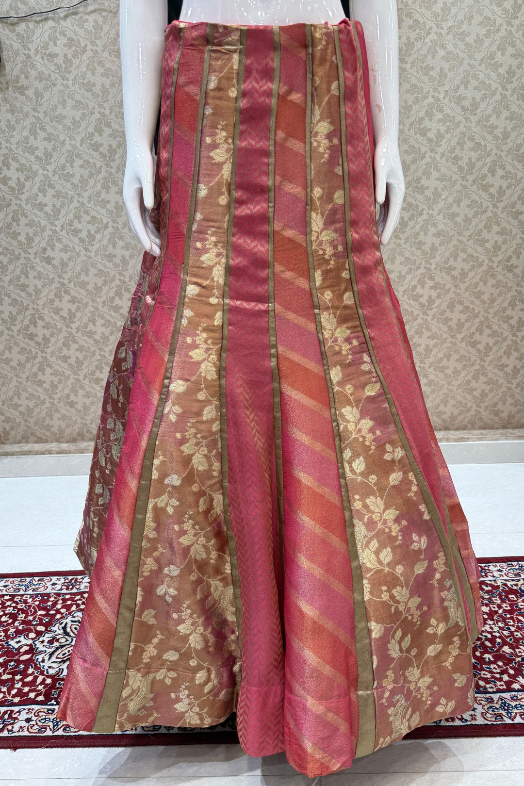 Pink Brocade, Beads, Sequins, Zardozi, Zari and Stone work with Multicolor Lehenga Set