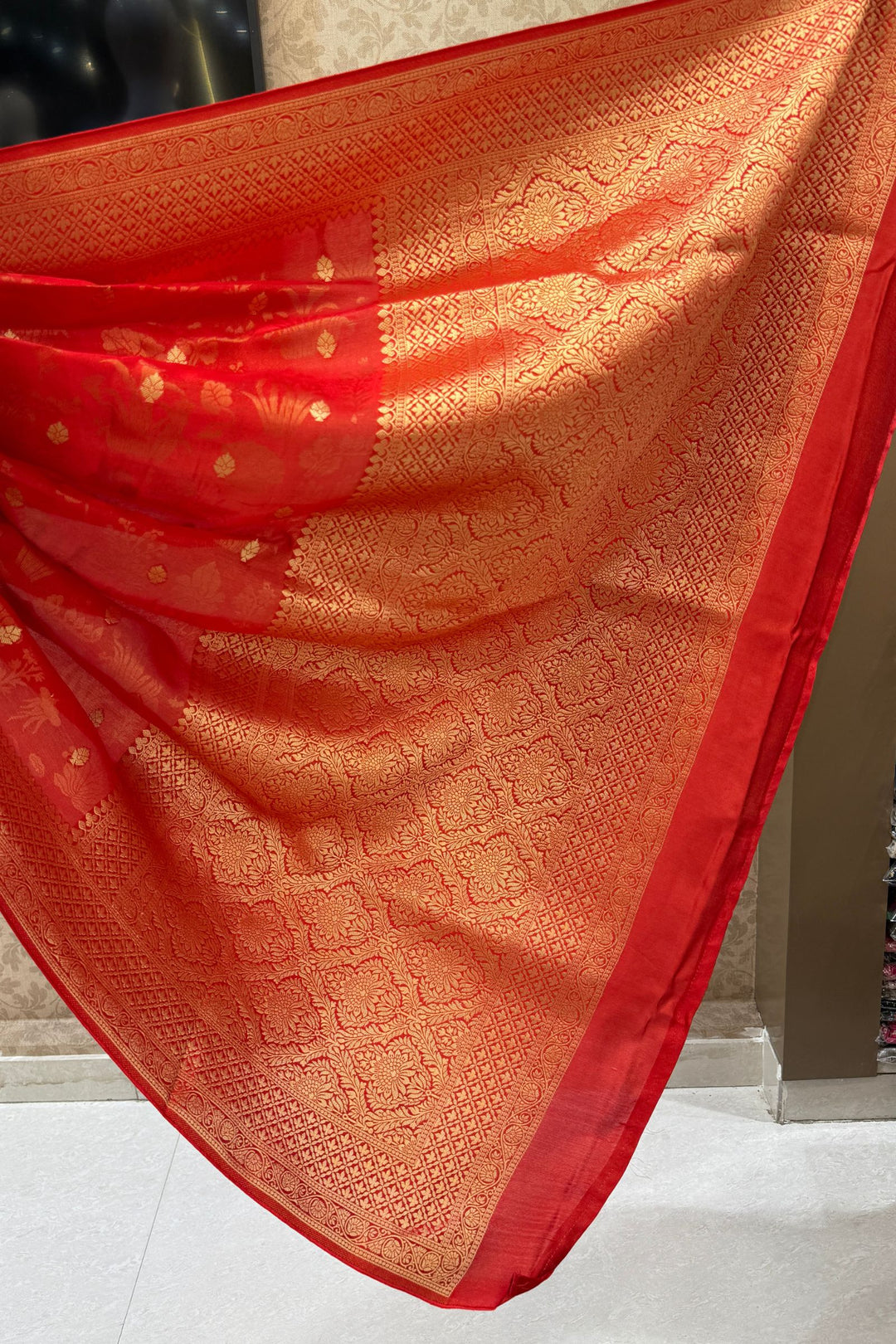 Orange Banaras Zari work Saree