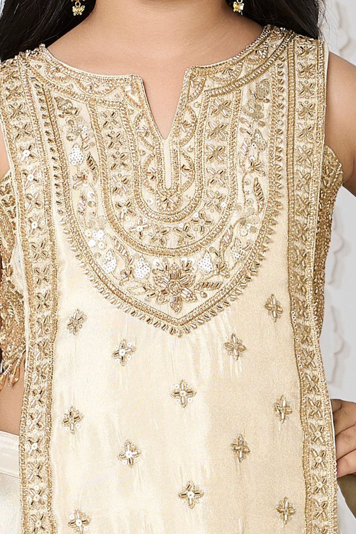 Fawn Indo-Western Styled Beads, Sequins and Zari work Lehenga Choli for Girls