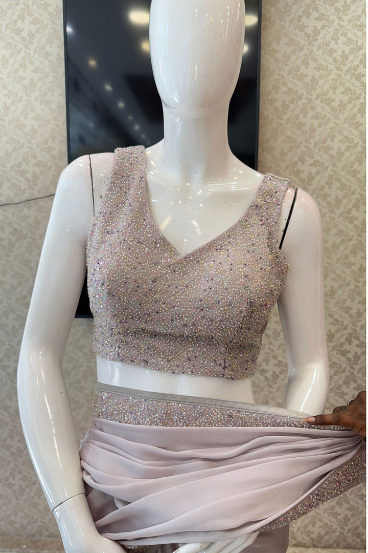 Light Grey Sequins and Beads work Saree