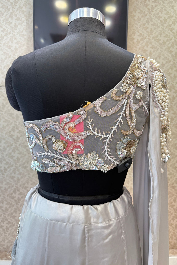 Grey Pearls, Sequins and Beads work Indo-Western Styled Lehenga