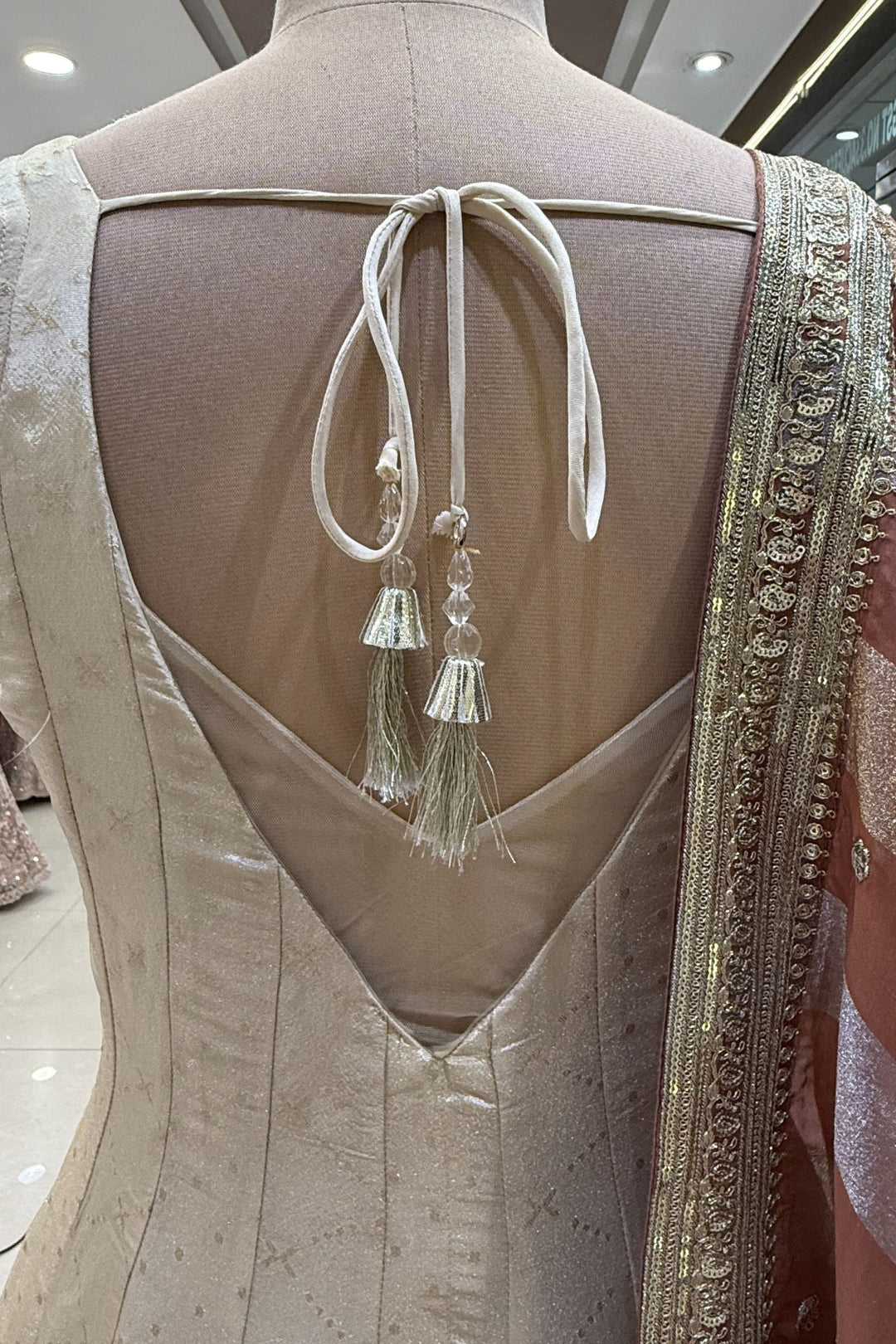 Beige Zari, Beads, Zardozi and Stone work Floor Length Anarkali Suit