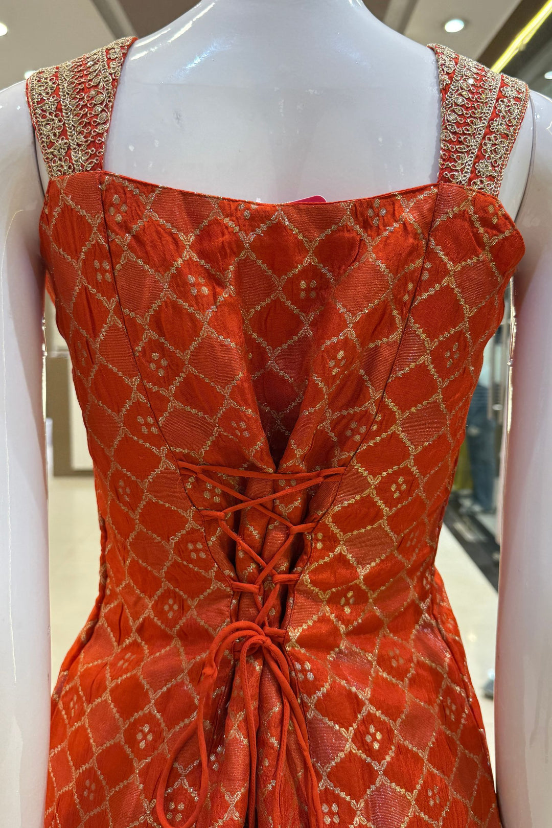 Orange Banaras Zari, Sequins and Zari Thread work Palazzo Suit Set