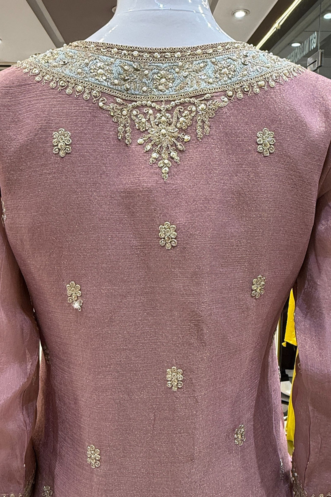 Onion Pink with Sea Green Sequins, Pearls, Stone and Zari work Palazzo Salwar Suit