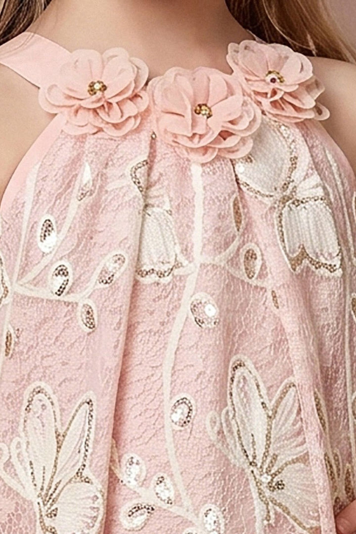 Baby Pink Embroidery and Sequins work Short Frock For Girls