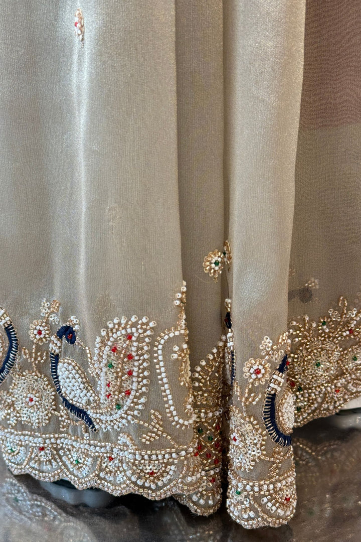 Grey Beads, Sequins and Pearl work Saree