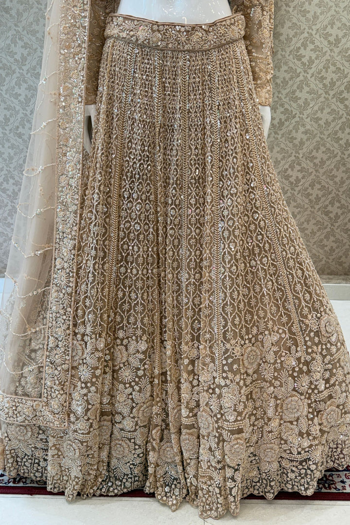 Gold Beads and Sequins work Crop Top Designer Bridal Lehenga