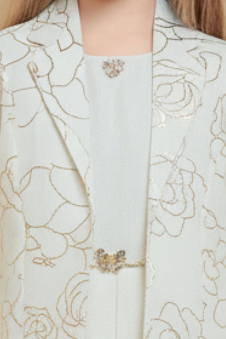 Cream Jacket Styled Short Frock For Girls with Belt