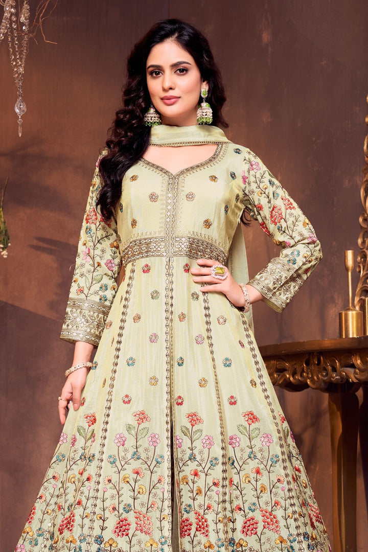 Beige Multicolor Embroidery, Sequins and Zari work Mastani Styled Palazzo Suit