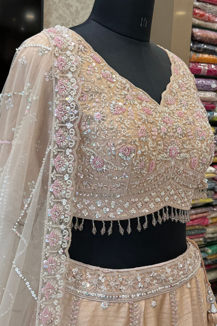 Fawn Designer Bridal Lehenga Intricate Zari, Sequins and Beads work