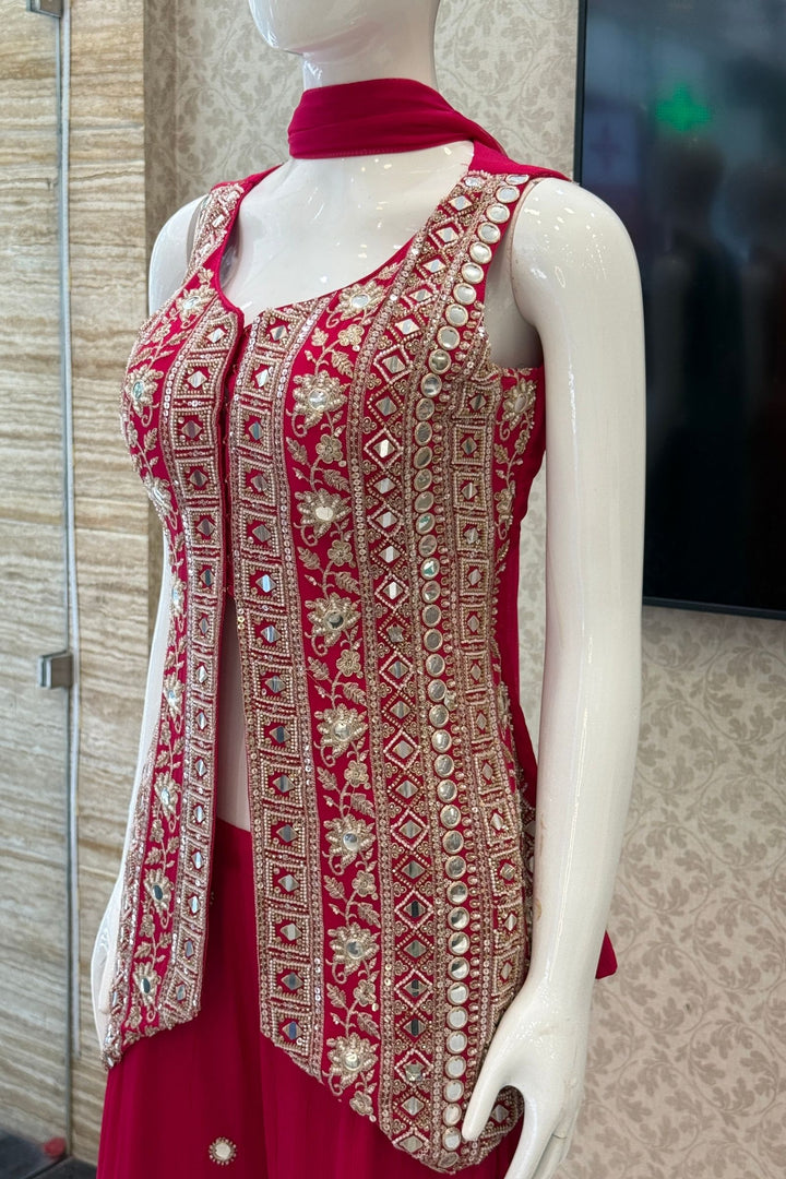 Rani Pink Mirror, Beads, Sequins and Zari work Palazzo Salwar Suit