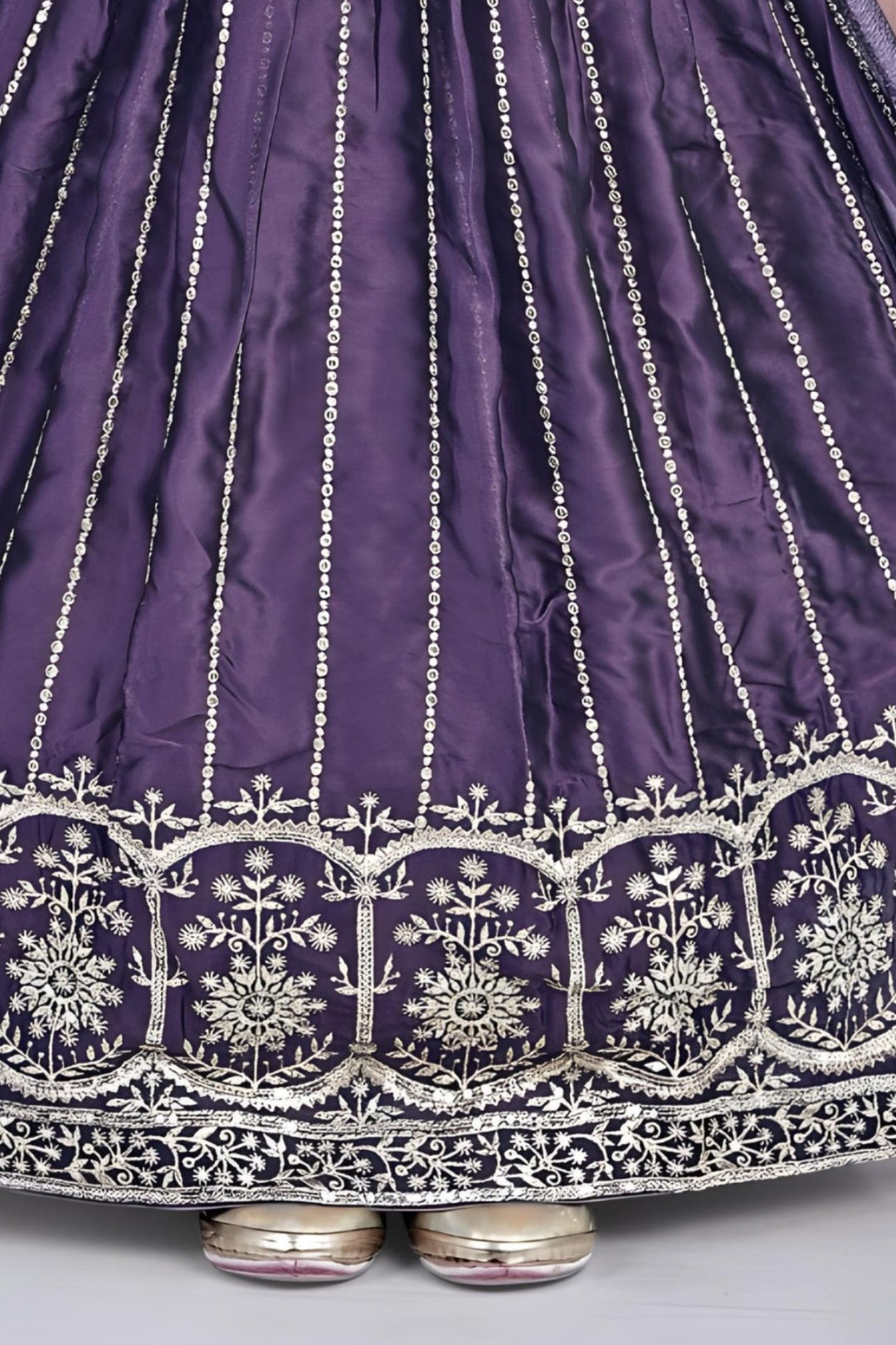 Purple Sequins and Zari work Lehenga Choli for Girls