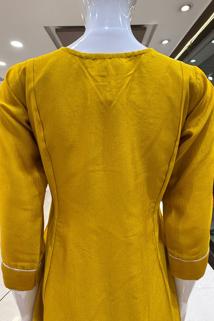 Mustard Beads, Pearl, Zardozi, Stone, Zari and Sequins work A-line Cut Salwar Suit