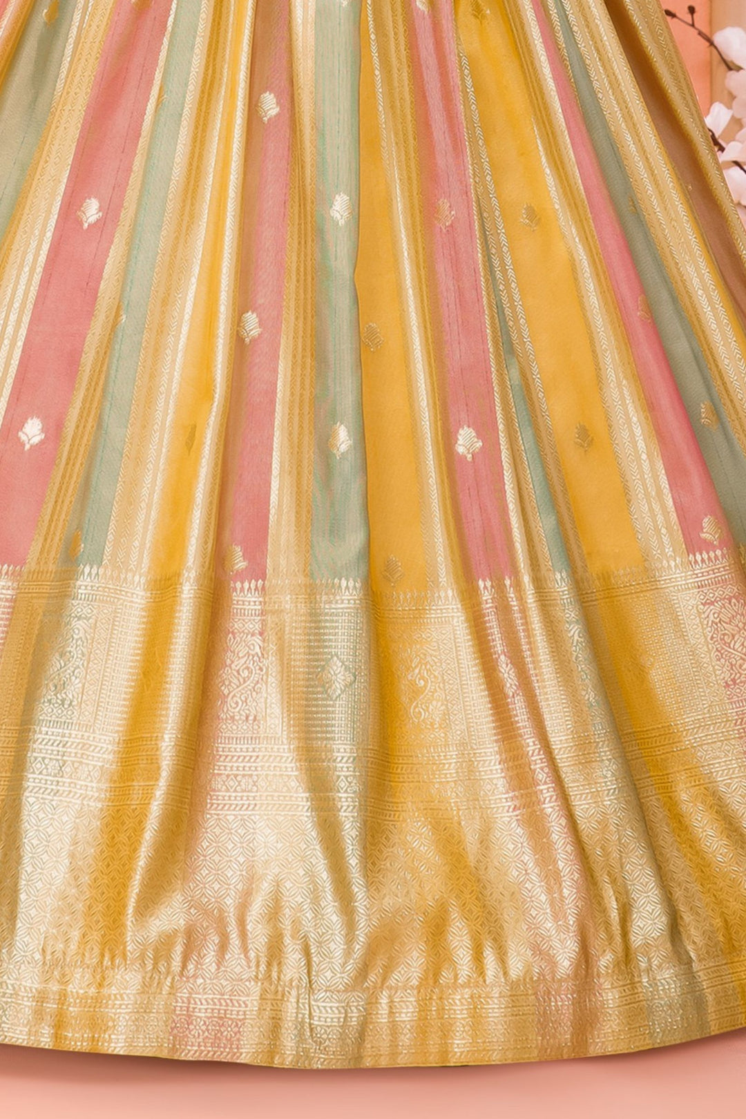 Peach Zardozi and Zari work with Multicolor Long Party Gown for Girls