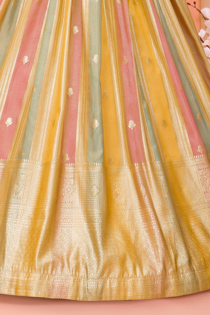 Peach Zardozi and Zari work with Multicolor Long Party Gown for Girls