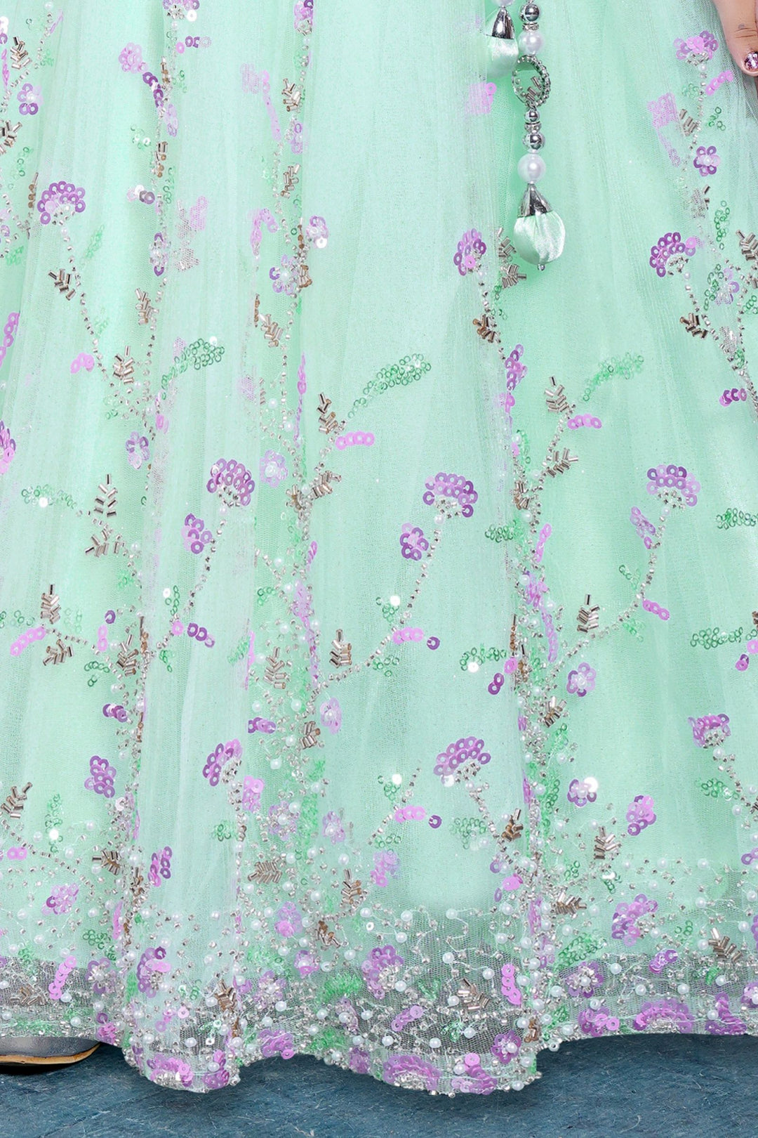 Light Blue Sequins, Beads and Glitter work Lehenga Choli for Girls