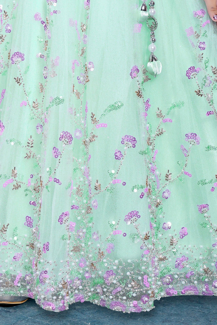 Light Blue Sequins, Beads and Glitter work Lehenga Choli for Girls