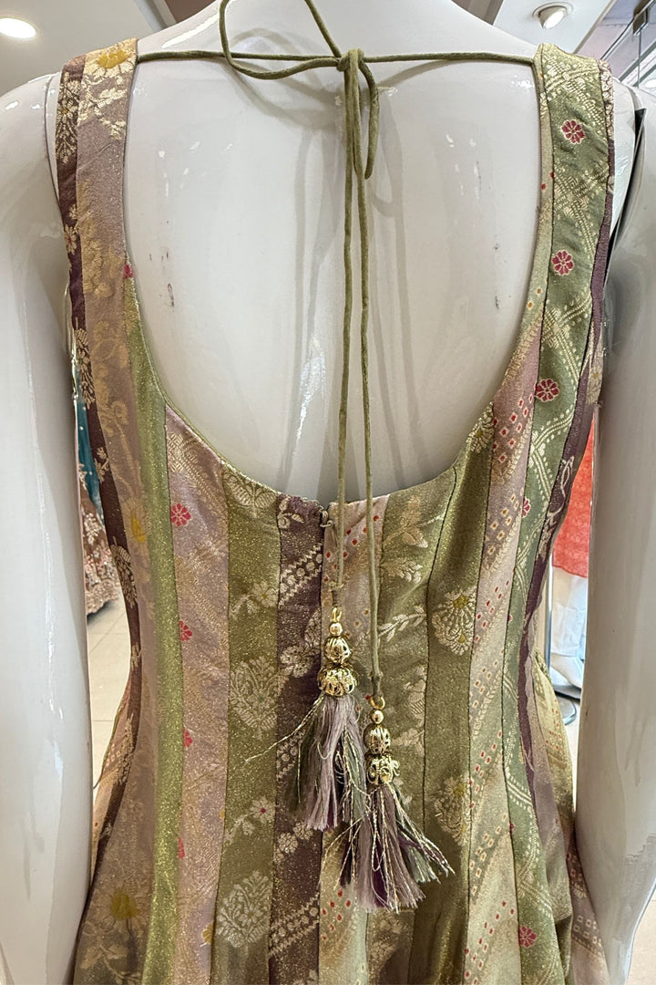 Multicolour Banarasi Anarkali Palazzo Set with Zari Dupatta