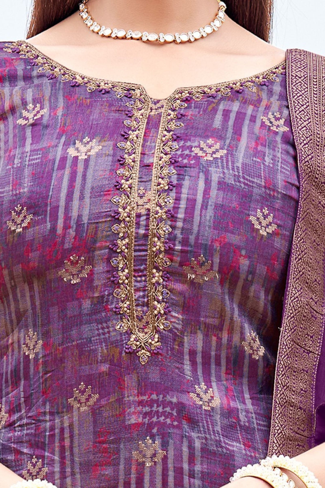Purple Mirror, Zari, Beads, Stone and Banaras work with Digital Print Palazzo Salwar Suit