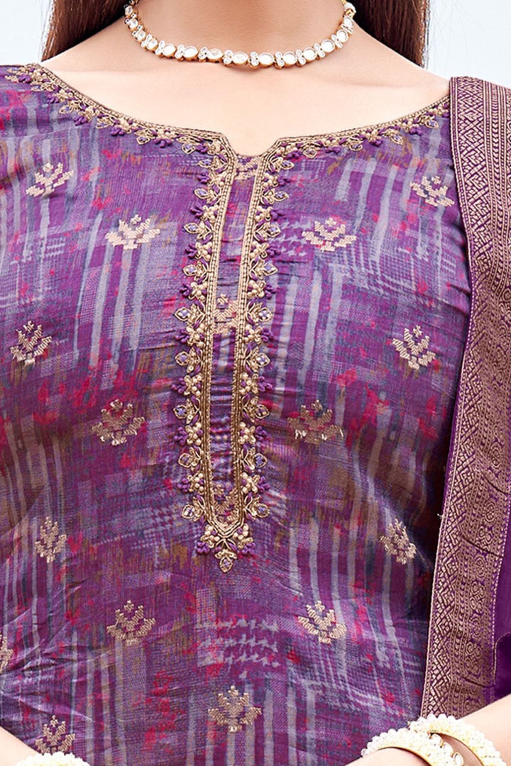 Purple Mirror, Zari, Beads, Stone and Banaras work with Digital Print Palazzo Salwar Suit