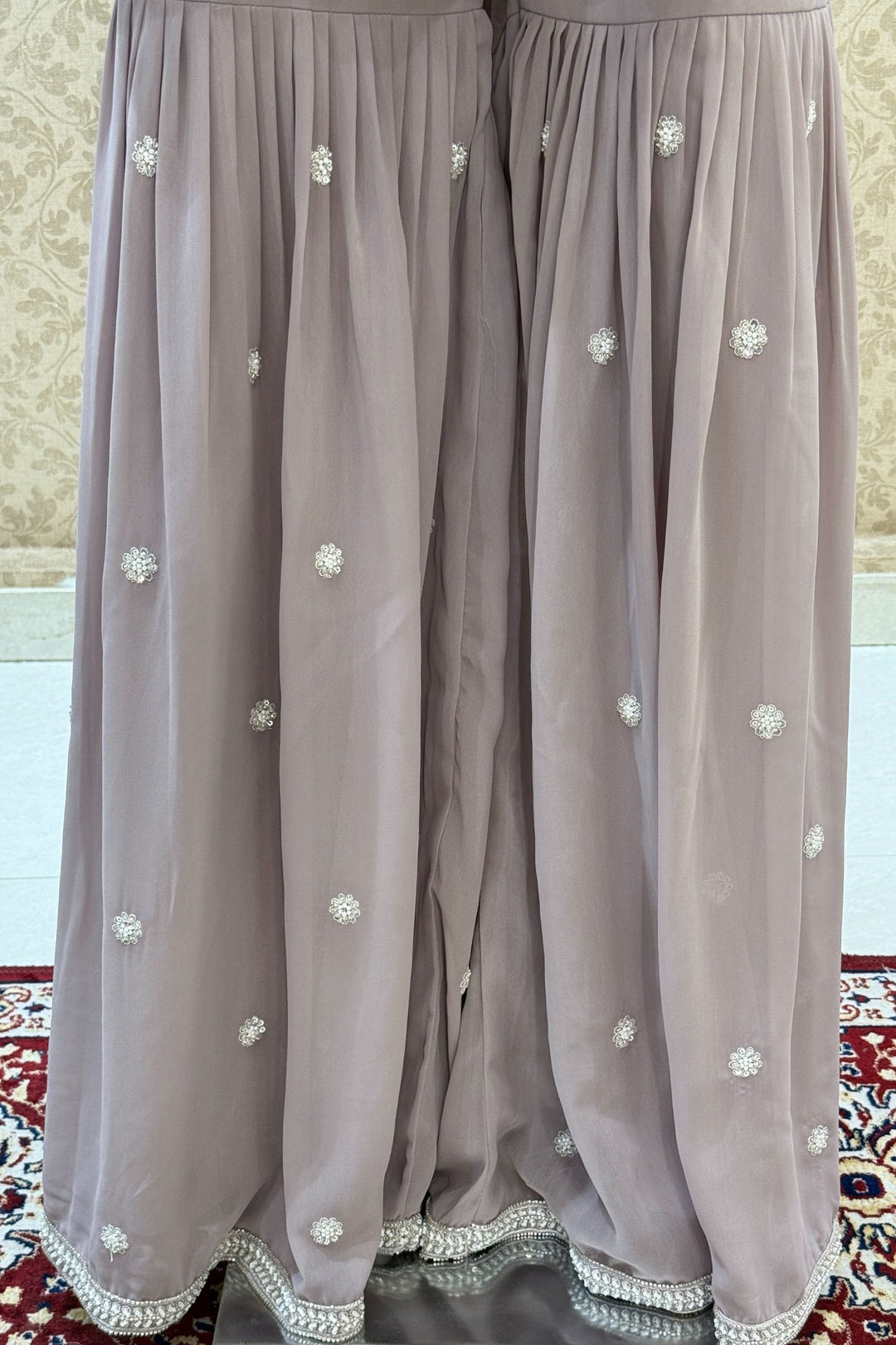 Lilac Beads, Sequins and Thread work Peplum Top with Sharara Suit Set