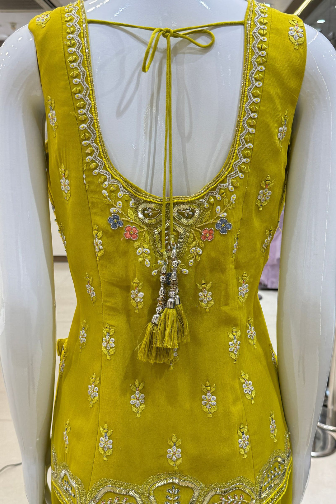 Liril Green Beads, Zari, Sequins, Stone and Embroidery work High Slit Palazzo Set