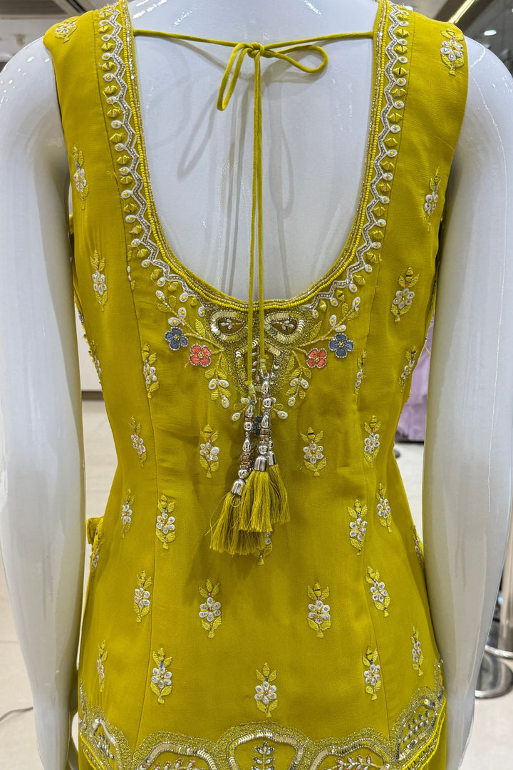 Liril Green Beads, Zari, Sequins, Stone and Embroidery work High Slit Palazzo Set